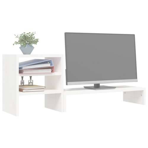Stalak za monitor bijeli 81 x 20 x 30 cm od masivne borovine - Bijela Cijena