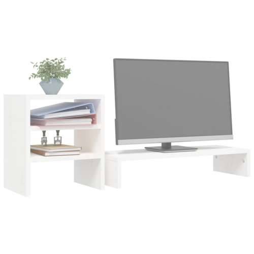 Stalak za monitor bijeli 81 x 20 x 30 cm od masivne borovine - Bijela Cijena