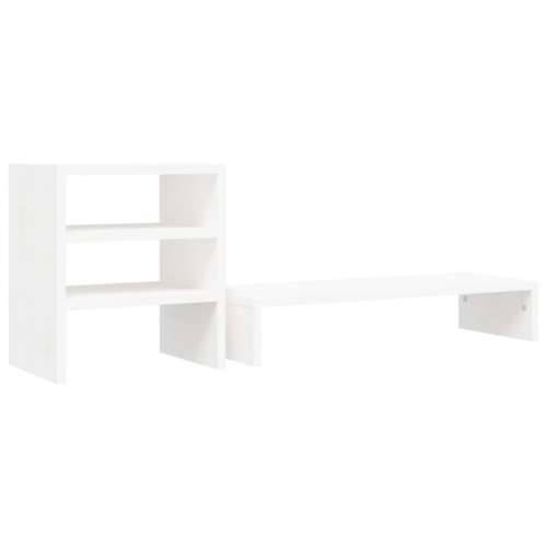 Stalak za monitor bijeli 81 x 20 x 30 cm od masivne borovine - Bijela Cijena