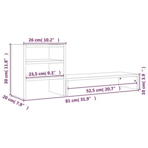 Stalak za monitor bijeli 81 x 20 x 30 cm od masivne borovine - Bijela Cijena