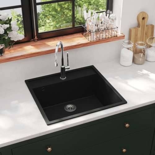Kuhinjski sudoper s otvorom protiv prelijevanja crni granitni - Crna 530 x 500 x 203 mm Cijena