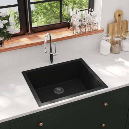 Kuhinjski sudoper s otvorom protiv prelijevanja crni granitni Cijena