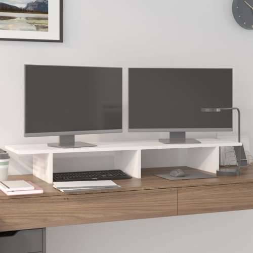 Stalak za monitor bijeli 100x27x15 cm od masivne borovine - Bijela 100 x 27 x 15 cm Cijena