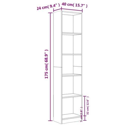 Ormarić za knjige s 5 razina boja hrasta 40x24x175 cm drveni - Smeđi hrast 40 x 24 x 175 cm 1 Cijena