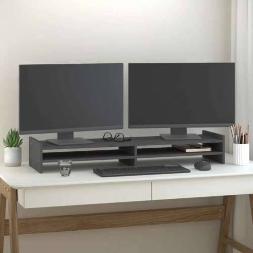 Stalak za monitor sivi 100x27x15 cm od masivne borovine - Siva 100 x 27 x 15 cm Cijena