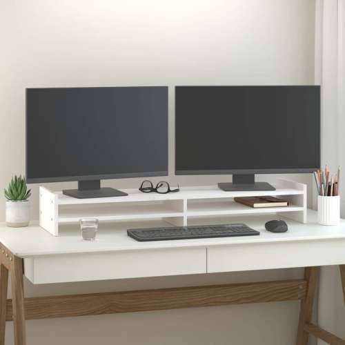 Stalak za monitor bijeli 100x27x15 cm od masivne borovine - Bijela 100 x 27 x 15 cm Cijena