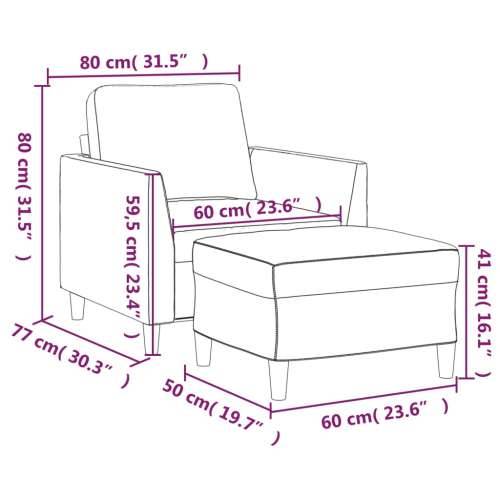 Fotelja s tabureom siva 60 cm od umjetne kože Cijena