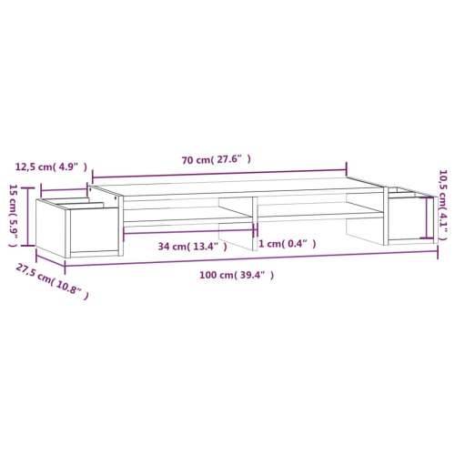 Stalak za monitor 100 x 27,5 x 15 cm od masivne borovine - Prirodna 100 x 27.5 x 15 cm Cijena