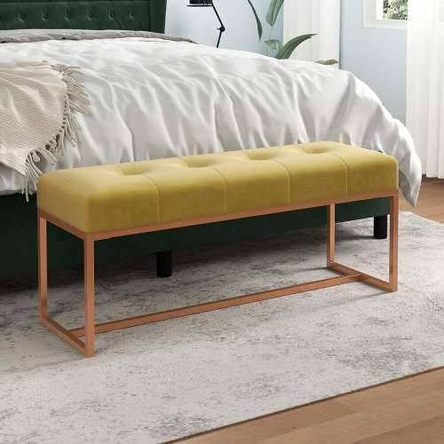Klupa boja senfa 110 x 36 x 45 cm baršunasta - Žuta Cijena