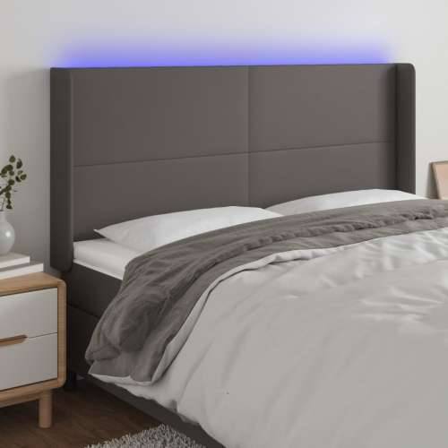 LED uzglavlje sivo 203x16x118/128 cm od umjetne kože - Siva 203 x 16 x 118/128 cm 1 Cijena