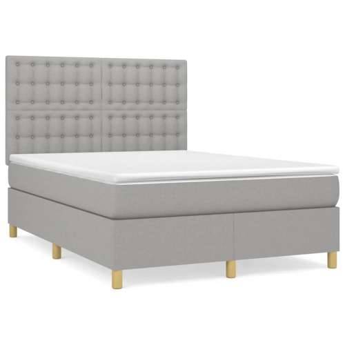 Krevet box spring s madracem svjetlosivi 140x200 cm od tkanine - Svjetlosiva 140 x 200 cm gumbi Cijena
