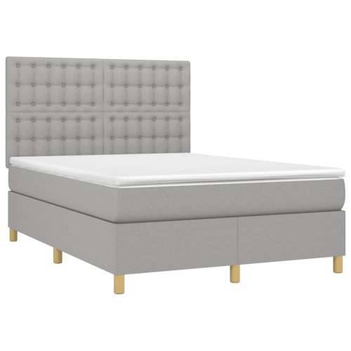 Krevet box spring s madracem svjetlosivi 140x200 cm od tkanine - Svjetlosiva 140 x 200 cm gumbi Cijena