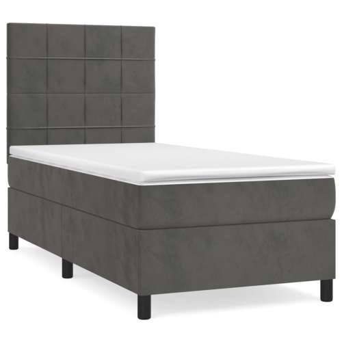 Box spring krevet s madracem tamnosivi 90x190 cm baršunasti Tamno siva 90 x 190 cm Blok s kvadratima Cijena