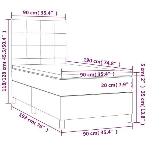 Box spring krevet s madracem tamnosivi 90x190 cm baršunasti Tamno siva 90 x 190 cm Blok s kvadratima Cijena