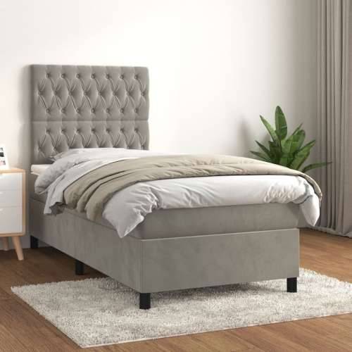 Box spring krevet s madracem svjetlosivi 80 x 200 cm baršunasti - Svjetlosiva 80 x 200 cm Dizajn s gumbima Cijena
