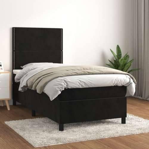 Box spring krevet s madracem crni 90x200 cm baršunasti - Crna 90 x 200 cm Obično s čavlima Cijena