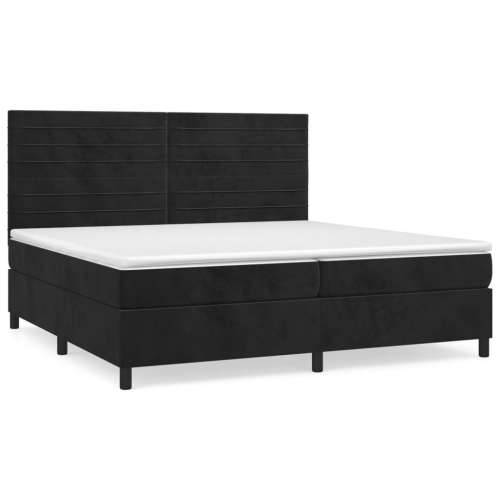 Krevet s oprugama i madracem crni 200x200 cm baršunasti - Crna 200 x 200 cm vodoravne pruge Cijena