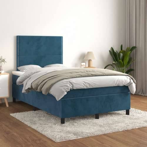 Box spring krevet s madracem tamnoplavi 120 x 200 cm baršunasti - Tamno plava 120 x 200 cm Obično s čavlima Cijena