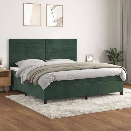 Krevet s oprugama i madracem tamnozeleni 200x200 cm baršunasti - Tamnozelena 200 x 200 cm vodoravne pruge Cijena