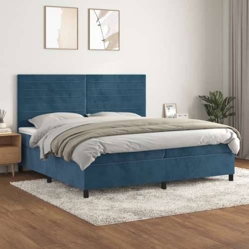 Krevet s oprugama i madracem tamnoplavi 200x200 cm baršunasti - Tamno plava 200 x 200 cm vodoravne pruge Cijena
