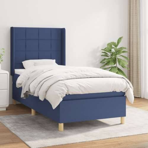 Krevet s oprugama i madracem plavi 90 x 190 cm od tkanine - Plava 90 x 190 cm Blok s kvadratima Cijena