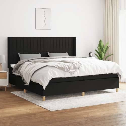Krevet s oprugama i madracem crni 200x200 cm od tkanine - Crna 200 x 200 cm Okomite pruge Cijena