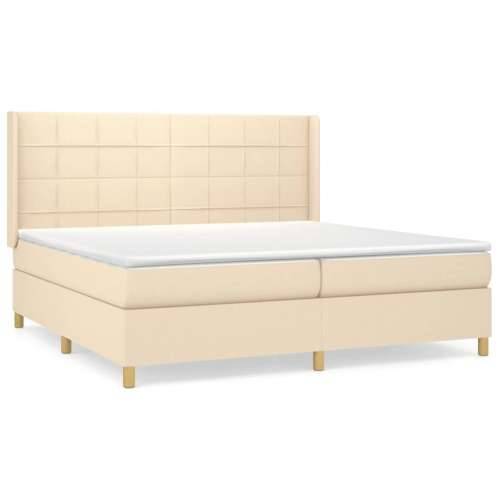 Krevet s oprugama i madracem krem 200 x 200 cm od tkanine - Krema 200 x 200 cm Blok s kvadratima Cijena