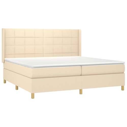 Krevet s oprugama i madracem krem 200 x 200 cm od tkanine - Krema 200 x 200 cm Blok s kvadratima Cijena