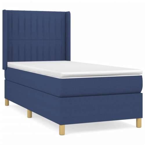 Krevet s oprugama i madracem plavi 90 x 200 cm od tkanine - Plava 90 x 200 cm Okomite pruge Cijena
