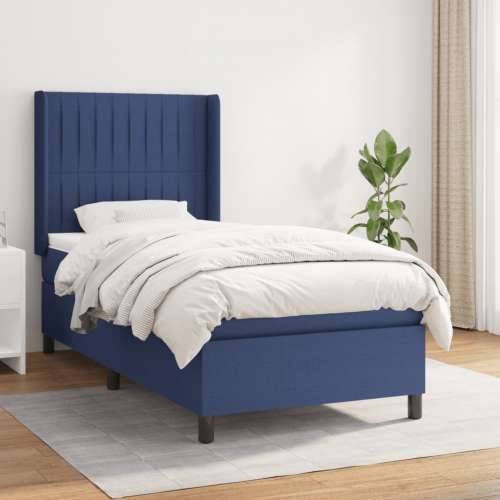 Krevet s oprugama i madracem plavi 90 x 190 cm od tkanine - Plava 90 x 190 cm Okomite pruge Cijena