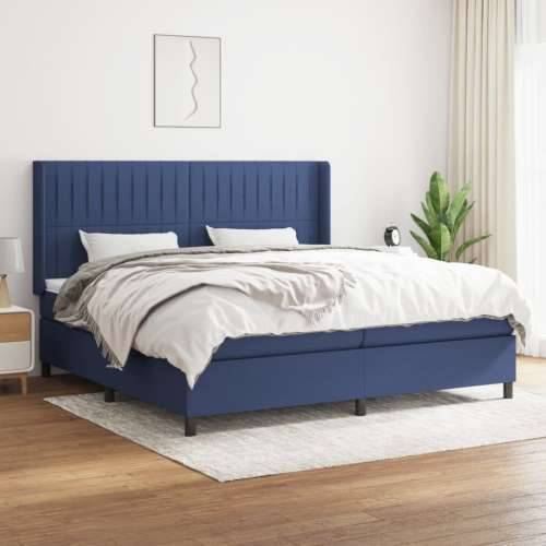 Krevet s oprugama i madracem plavi 200 x 200 cm od tkanine - Plava 200 x 200 cm Okomite pruge Cijena