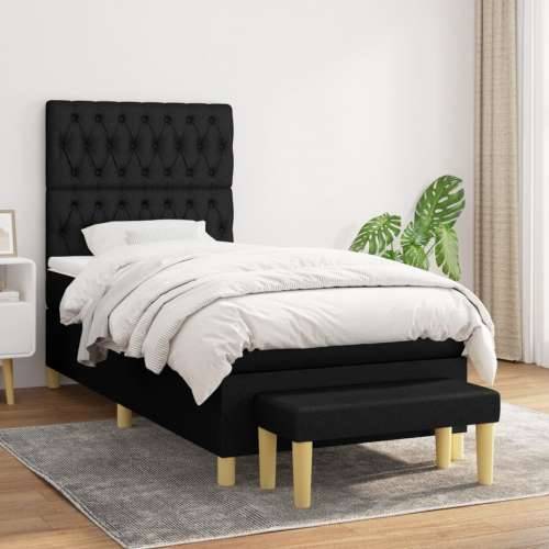 Krevet s oprugama i madracem crni 90x200 cm od tkanine - Crna 90 x 200 cm Dizajn s gumbima Cijena