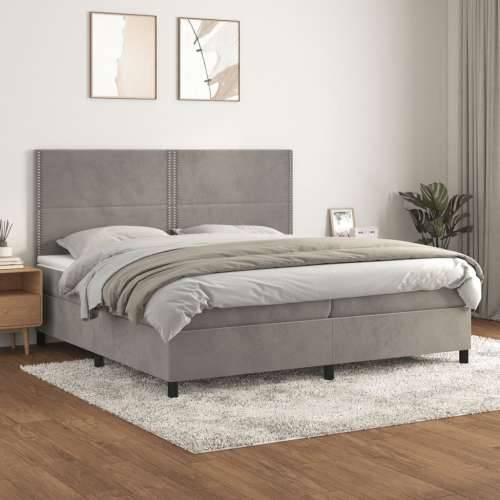 Krevet s oprugama i madracem svjetlosivi 200x200 cm baršunasti - Svjetlosiva 200 x 200 cm Obično s čavlima Cijena