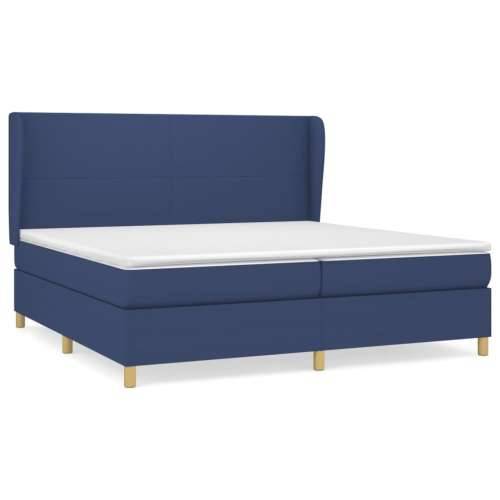 Krevet s oprugama i madracem plavi 200 x 200 cm od tkanine - Plava 200 x 200 cm Gladak dizajn Cijena