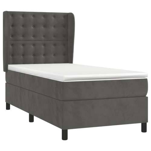 Box spring krevet s madracem tamnosivi 90x200 cm baršunasti - Tamno siva 90 x 200 cm gumbi Cijena