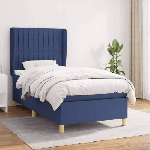 Krevet s oprugama i madracem plavi 90 x 190 cm od tkanine - Plava 90 x 190 cm Okomite pruge Cijena