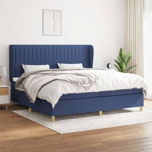 Krevet s oprugama i madracem plavi 200 x 200 cm od tkanine - Plava 200 x 200 cm Okomite pruge Cijena