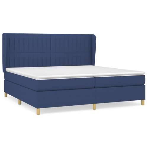 Krevet s oprugama i madracem plavi 200 x 200 cm od tkanine - Plava 200 x 200 cm Okomite pruge Cijena