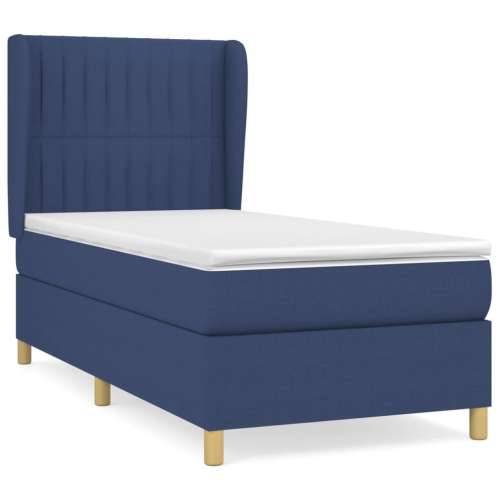 Krevet s oprugama i madracem plavi 90 x 200 cm od tkanine - Plava 90 x 200 cm Okomite pruge Cijena