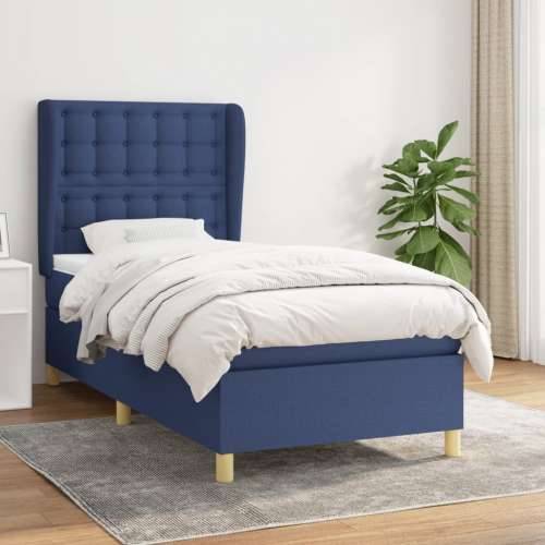 Krevet s oprugama i madracem plavi 90 x 190 cm od tkanine - Plava 90 x 190 cm gumbi Cijena