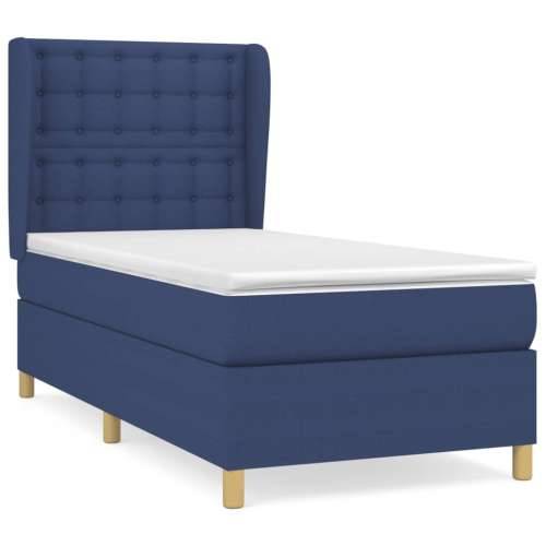 Krevet s oprugama i madracem plavi 90 x 190 cm od tkanine - Plava 90 x 190 cm gumbi Cijena
