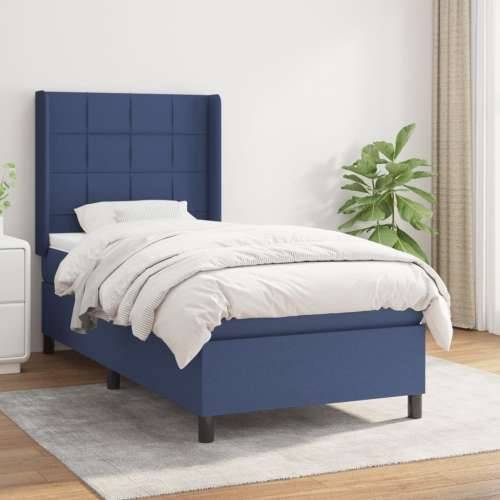 Krevet s oprugama i madracem plavi 90 x 190 cm od tkanine - Plava 90 x 190 cm Blok s kvadratima Cijena