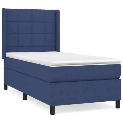 Krevet s oprugama i madracem plavi 90 x 190 cm od tkanine - Plava 90 x 190 cm Blok s kvadratima Cijena