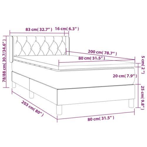 Okvir kreveta s oprugama i madrac krem 80x200 cm od tkanine - Krema 80 x 200 cm Dizajn s gumbima Cijena