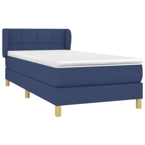Krevet s oprugama i madracem plavi 100 x 200 cm od tkanine - Plava 100 x 200 cm Blok s kvadratima Cijena