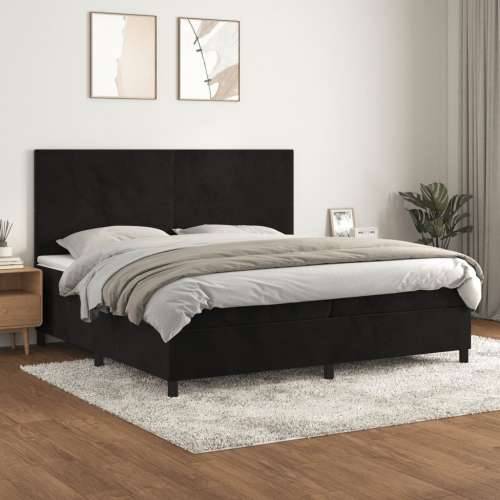 Krevet s oprugama i madracem crni 200x200 cm baršunasti - Crna 200 x 200 cm Gladak dizajn Cijena