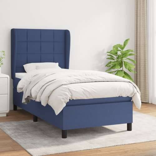 Krevet s oprugama i madracem plavi 90 x 190 cm od tkanine - Plava 90 x 190 cm Blok s kvadratima Cijena