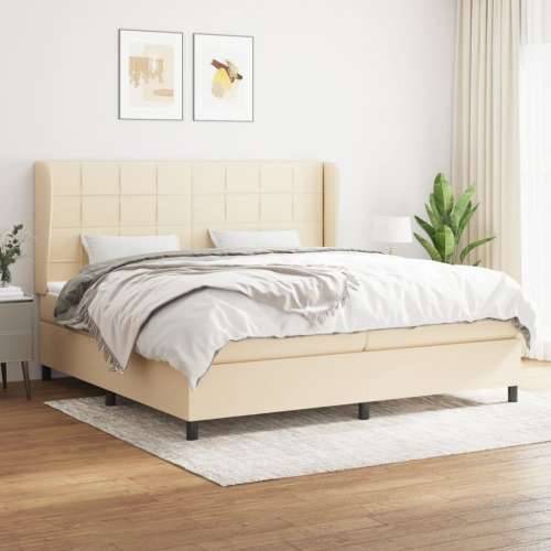 Krevet s oprugama i madracem krem 200 x 200 cm od tkanine - Krema 200 x 200 cm Blok s kvadratima Cijena