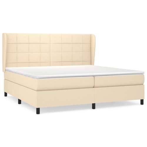 Krevet s oprugama i madracem krem 200 x 200 cm od tkanine - Krema 200 x 200 cm Blok s kvadratima Cijena