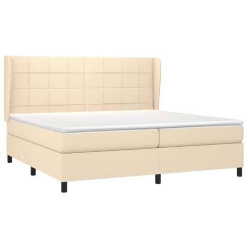 Krevet s oprugama i madracem krem 200 x 200 cm od tkanine - Krema 200 x 200 cm Blok s kvadratima Cijena